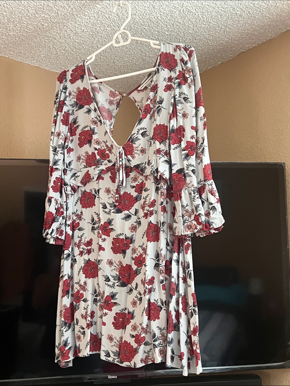American Eagle Outfitters White Dress with Red Floral Print